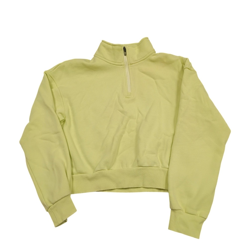 MPG Sport Quarter Zip Pullover Women Small Lime Yellow Cropped Fleece Sweatshirt